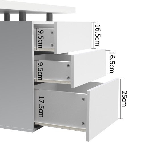 MAYA OFFICE STUDY COMPUTER DESK WITH 3 DRAWERS (DESK-140M-WH-AB) - WHITE