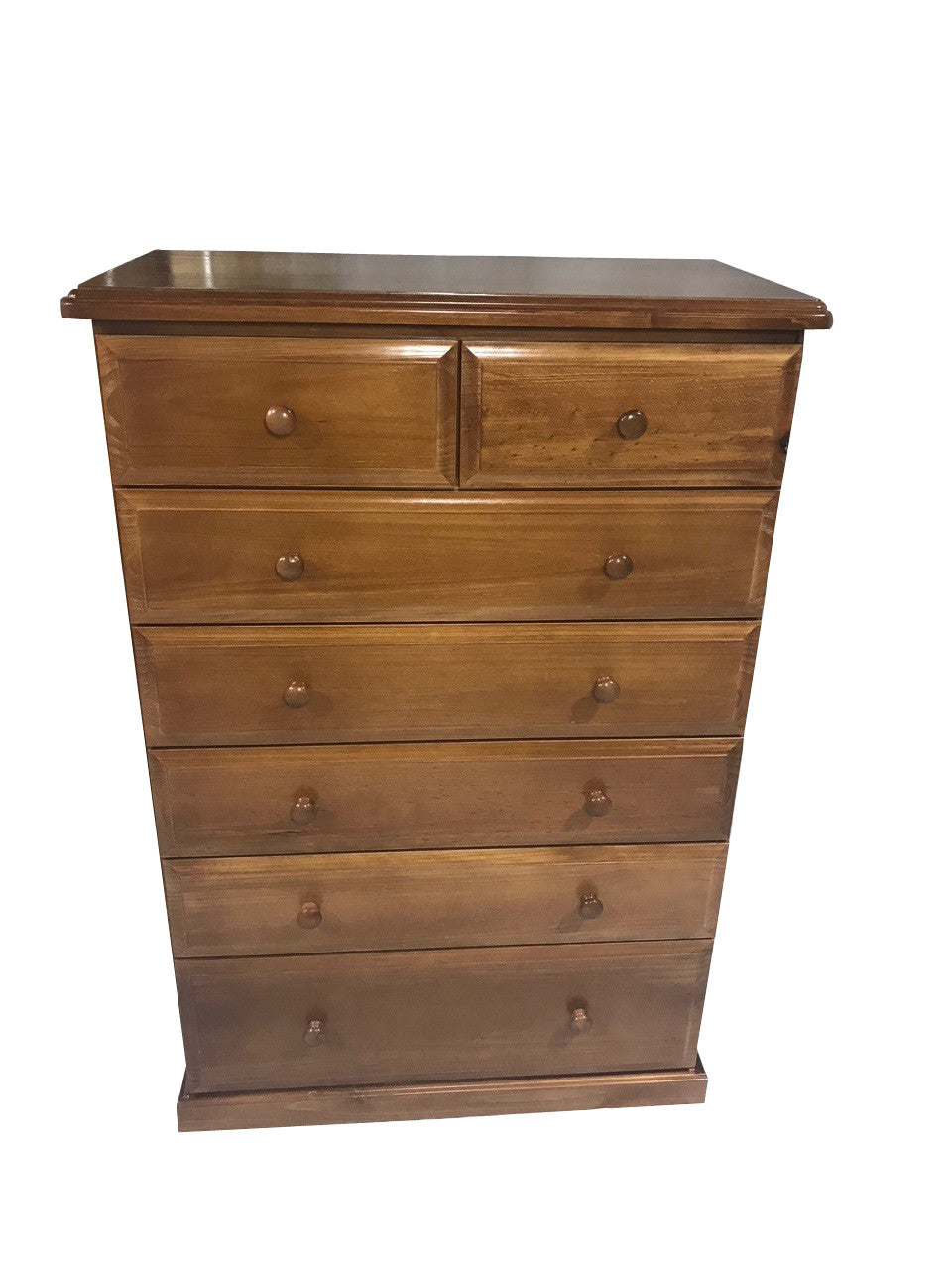 YORK (AUSSIE MADE) 7 DRAWER (TOP SPLIT) TALLBOY - 1300(H) x 900(W) - ASSORTED STAINED COLOURS