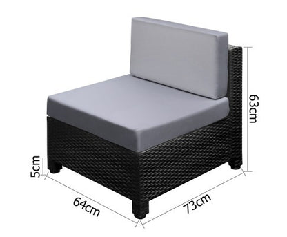 DOMINO 6 PIECE BLACK WICKER RATTAN 5 SEATER OUTDOOR LOUNGE SET GREY