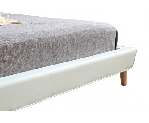 DELUXE QUEEN LEATHERETTE BED FRAME WITH TUFTED HEADBOARD - WHITE