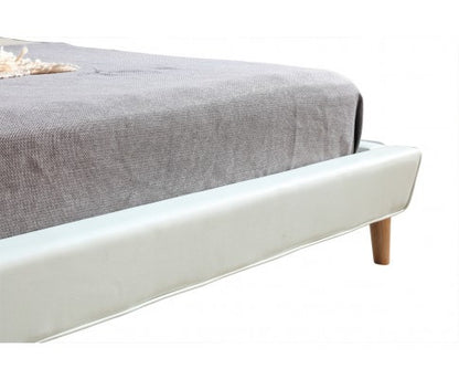 DELUXE QUEEN LEATHERETTE BED FRAME WITH TUFTED HEADBOARD - WHITE