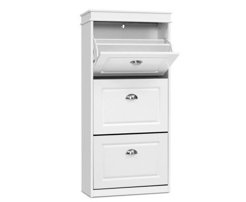REGULUS SHOE CABINET STORAGE RACKS WITH 3 COMPARTMENTS  - WHITE