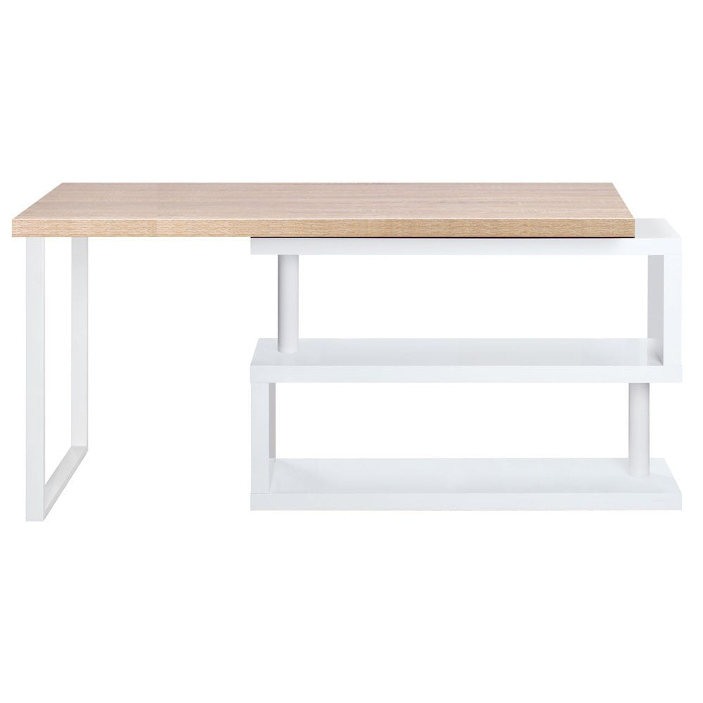 Maya Rotatable Office Computer Corner Table With Bookshelf (DESK-CORNER-140) - Brown / White