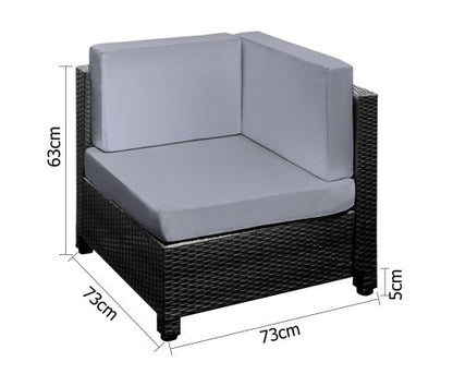 DOMINO 7 PCS BLACK WICKER RATTAN 6 SEATER OUTDOOR LOUNGE SET GREY