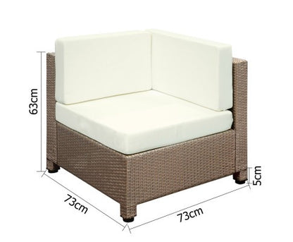 DOMINO 7 PCS BROWN WICKER RATTAN 6 SEATER OUTDOOR LOUNGE SET BEIGE