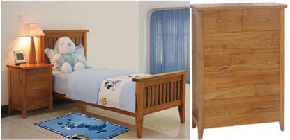 DAKOTA SINGLE  3 PIECE   BEDROOM SUITE  WITH 6 DRAWER TALLBOY ( MODEL - 4-5-22-15-14-16-15-18-19)  - CHESTNUT OR WALNUT