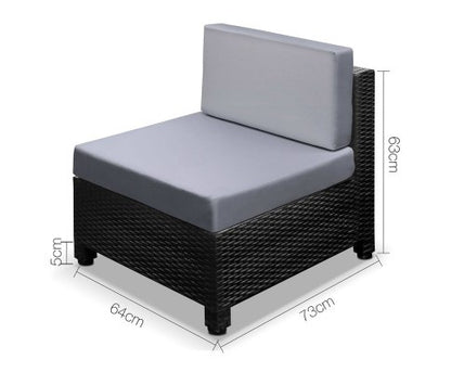 DOMINO 5 PIECES BLACK WICKER RATTAN 4 SEATER OUTDOOR LOUNGE SET GREY