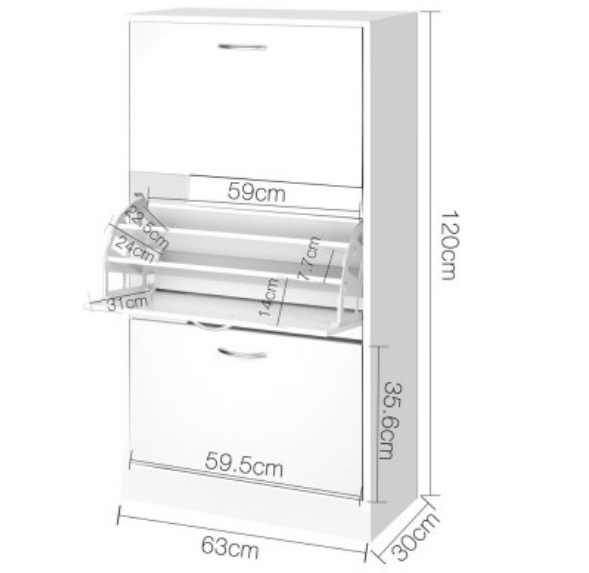 GLASSGOGH3 TIER SHOE CABINET -  WHITE