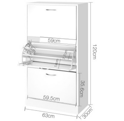 GLASSGOGH3 TIER SHOE CABINET -  WHITE