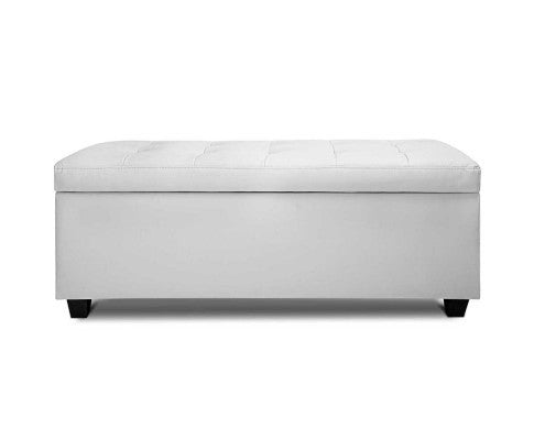 MARTINEZ UPHOLSTERED LEATHERETTE STORAGE  OTTOMAN - 360(H) X 1020(L) - WHITE