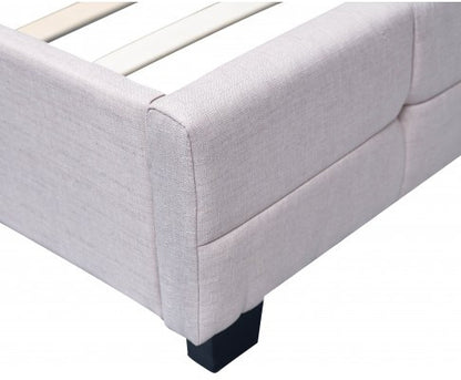 KING DELUXE FABRIC BED FRAME WITH TUFTED HEADBOARD - BEIGE
