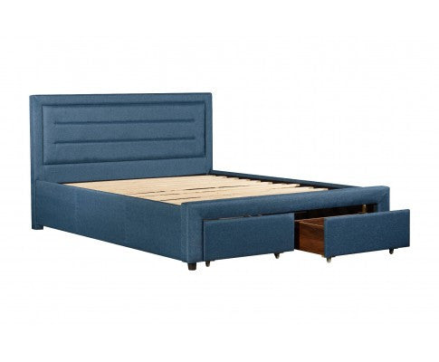 QUEEN SARZ FABRIC UPHOLSTERED BED FRAME WITH 2 STORAGE  FOOTEND DRAWERS - LIGHT BLUE