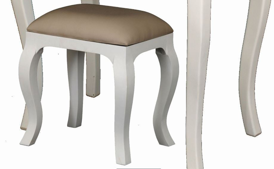 QUEEN ANNA 3 DRAWER SMALL DRESSING TABLE WITH MIRROR & STOOL -  1370(H) x 700(W)  -WHITE