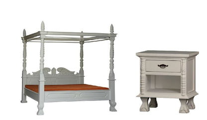JEPARA   KING 4 POSTER 3 PIECE BEDSIDE BEDROOM SUITE  - WHITE (MADE TO ORDER )