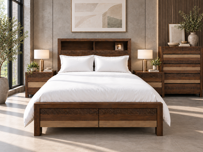 Coastal Queen 4 Piece (TALLBOY) Bedroom Suite With Bookend Bedhead - Colour As Pictured