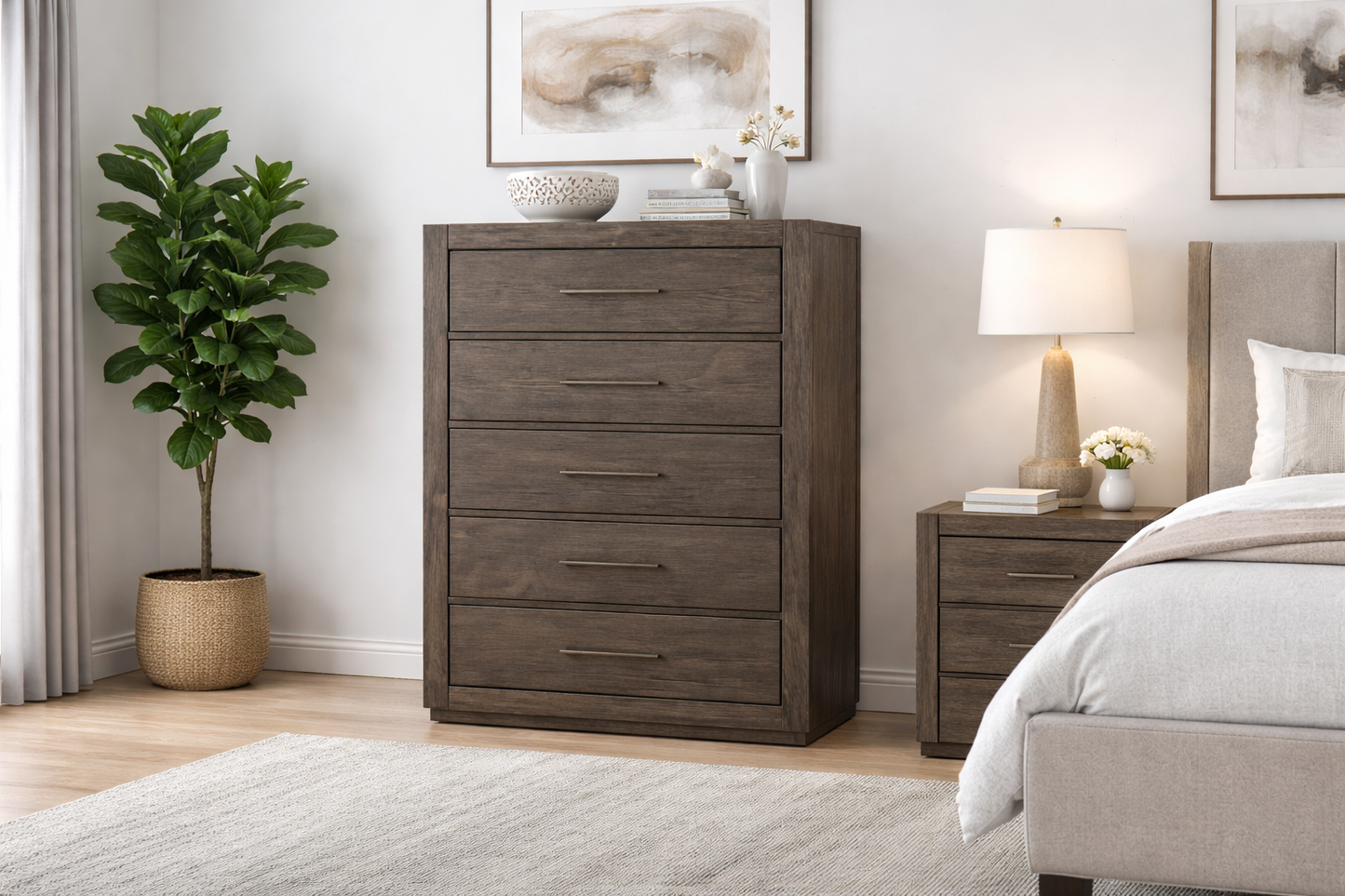 Lindsay (AUSSIE MADE) 5 Drawer Tallboy With Floating Base - 1200(H) X 900(W) - Assorted Stained Colours