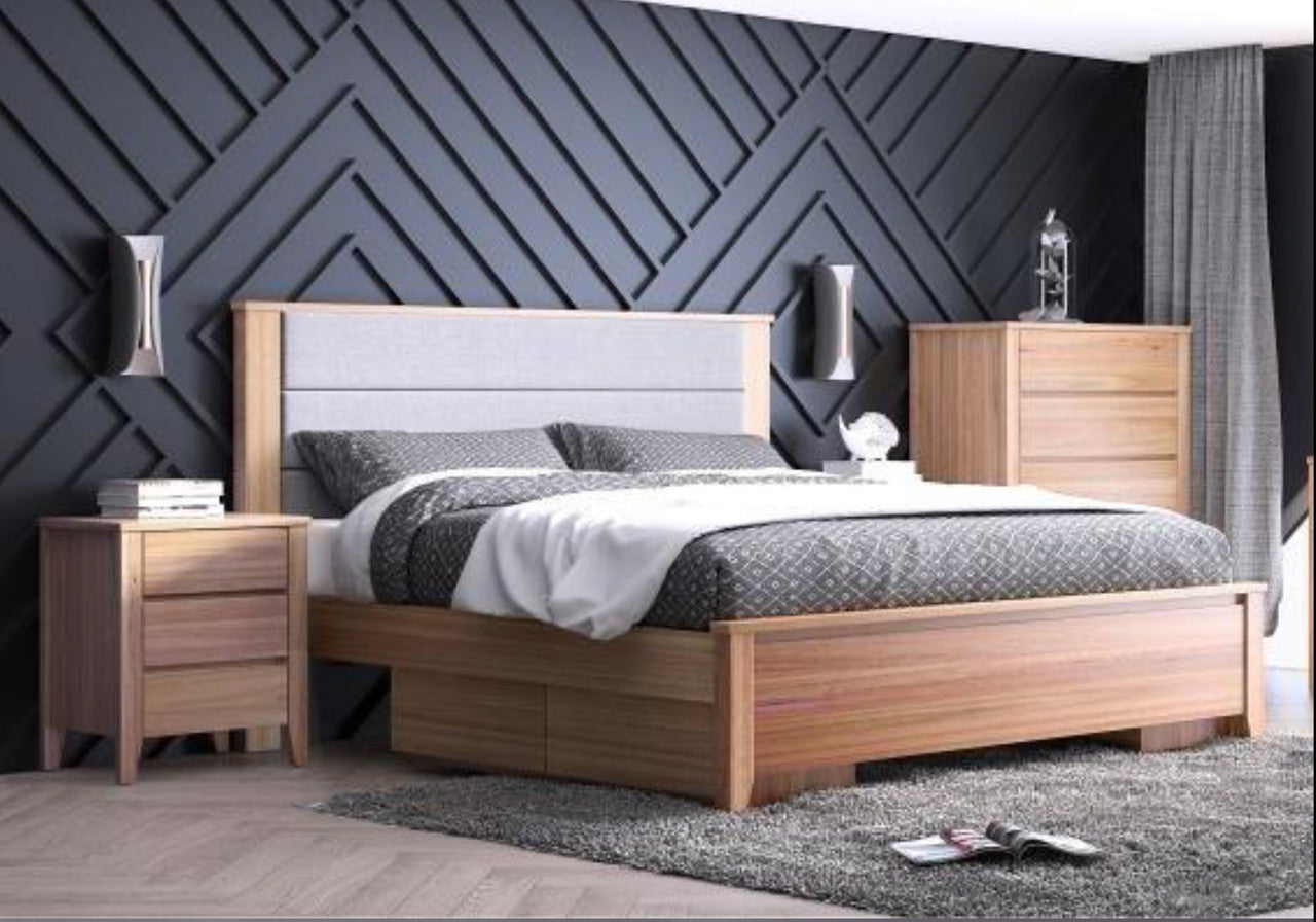 Alvair King 4 Piece (TALLBOY) Bedroom Suite With Underbed Drawers - Solid Ash