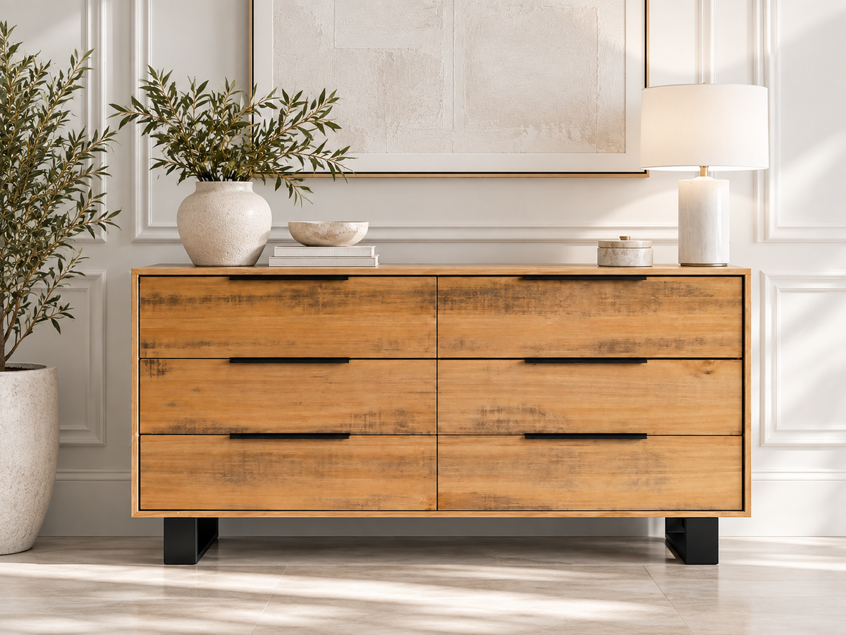 Smythsdale 6 Drawer Dresser / Lowboy - Tassie Oak - Rough Sawn