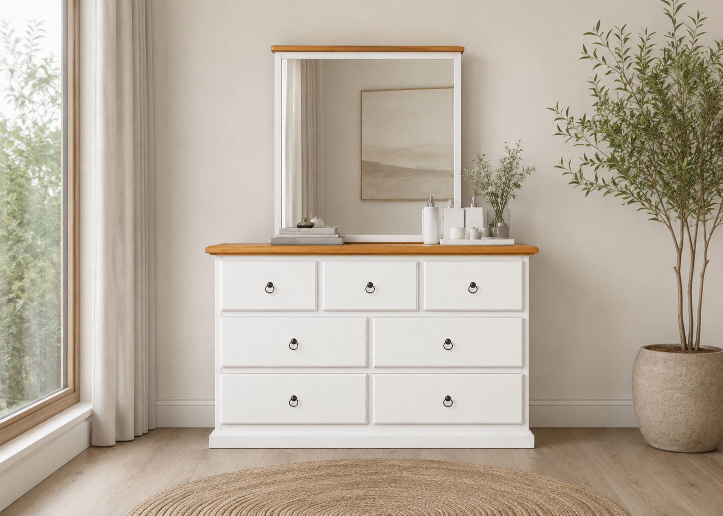 Cronulla (AUSSIE MADE) 7 Drawer Dressing Table With Mirror - 2 Tone - Assorted Colours