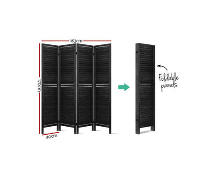 ROLLY  ROOM DIVIDER PRIVACY SCREEN  FOLDABLE 4  PARTITION STAND -  BLACK