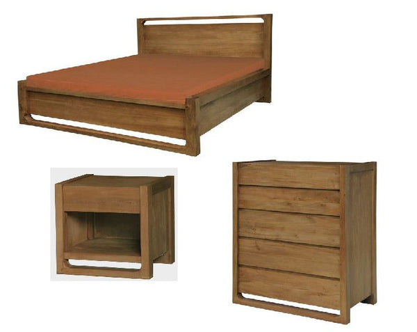 SCANDINAVIAN QUEEN  4 PIECE PIECE TALLBOY  BEDROOM SUITE   -  CARAMEL