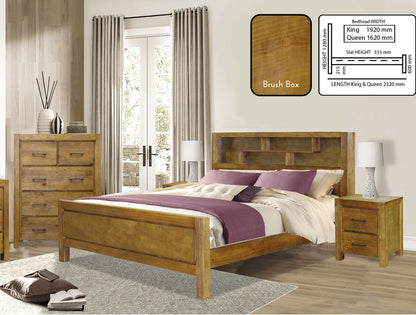 CLAYTON QUEEN 4 PIECE (TALLBOY) BEDROOM SUITE WITH BOOKCASE BEDHEAD - BRUSH BOX