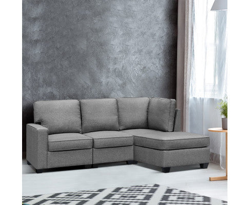 FINLAY 4 SEATER FABRIC LOUNGE SUITE - GREY