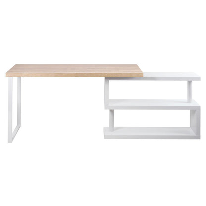 MAYA ROTATABLE OFFICE COMPUTER CORNER TABLE WITH BOOKSHELF  (DESK-CORNER-140) - BROWN /  WHITE