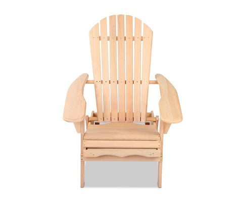 ORBITS  OUTDOOR WOODEN BEACH CHAIR WITH A SLIDE-OUT FOOTSTOOL - NATURAL