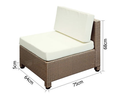 DOMINO 7 PCS BROWN WICKER RATTAN 6 SEATER OUTDOOR LOUNGE SET BEIGE