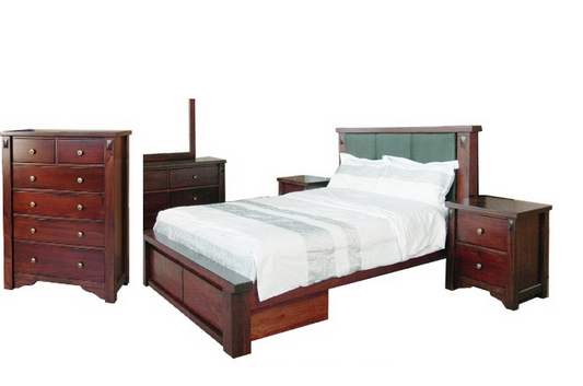 FABULOS  KING 4 PIECE TALLBOY BEDROOM SUITE  ( MODEL-16-9-14-14-1-3-12-5 ) - HAZELNUT