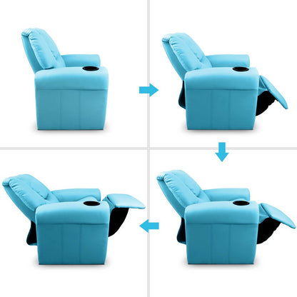AMARIS  KIDS SINGLE LEATHERETTE RECLINER CHAIR (KID-RECLINER-BU) - BLUE