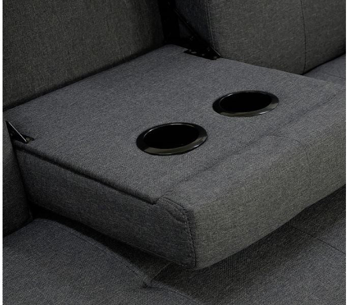 GLADYS 3 SEATER FABRIC SOFA BED WITH CUP HOLDERS - DARK GREY