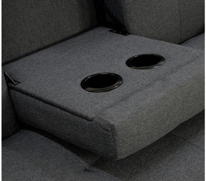 GLADYS 3 SEATER FABRIC SOFA BED WITH CUP HOLDERS - DARK GREY