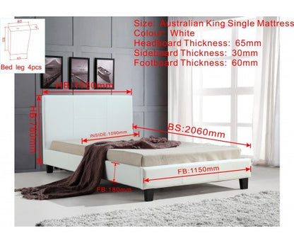 KING SINGLE MARTIAN LEATHERETTE BED FRAME - WHITE