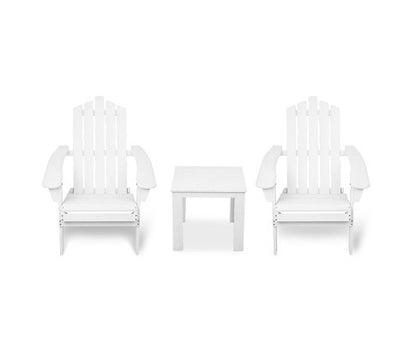 ORBITS 3 PIECE OUTDOOR WOODEN BEACH TABLE AND CHAIR SET -WHITE