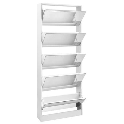 LENNY MIRRORED SHOE CABINET WITH WITH 5 DRAWER STORAGE 1700(H) x 630(W) - WHITE
