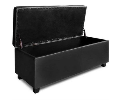 MARTINEZ UPHOLSTERED LEATHERETTE STORAGE  OTTOMAN - 360(H) X 1020(L) - BLACK