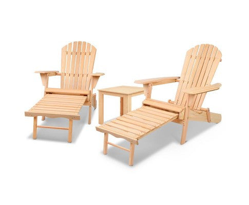 ORBITS 3 PIECE OUTDOOR WOODEN BEACH TABLE AND CHAIR SET - NATURAL