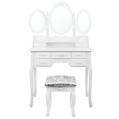 ERIN LUXURY DRESSING TABLE WITH MIRROR & STOOL WITH 7 DRAWERS (DRESS-TAB-7D-AB) - FULLY ASSEMBLED MODEL - (MODEL 5-12-12-1) - 1460(H) X 1020(W) - WHITE