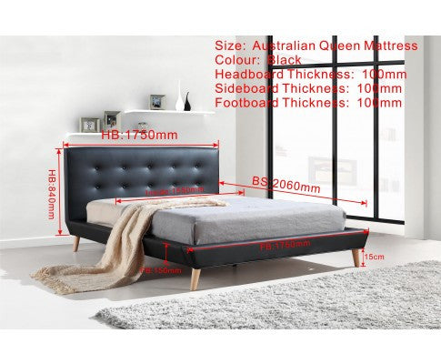 DELUXE QUEEN  LEATHERETTE BED FRAME WITH TUFTED HEADBOARD - BLACK