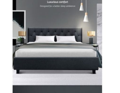 QUEEN  EDISON FABRIC UPHOLSTERED BED FRAME WITH TUFTED HEADBOARD- CHARCOAL
