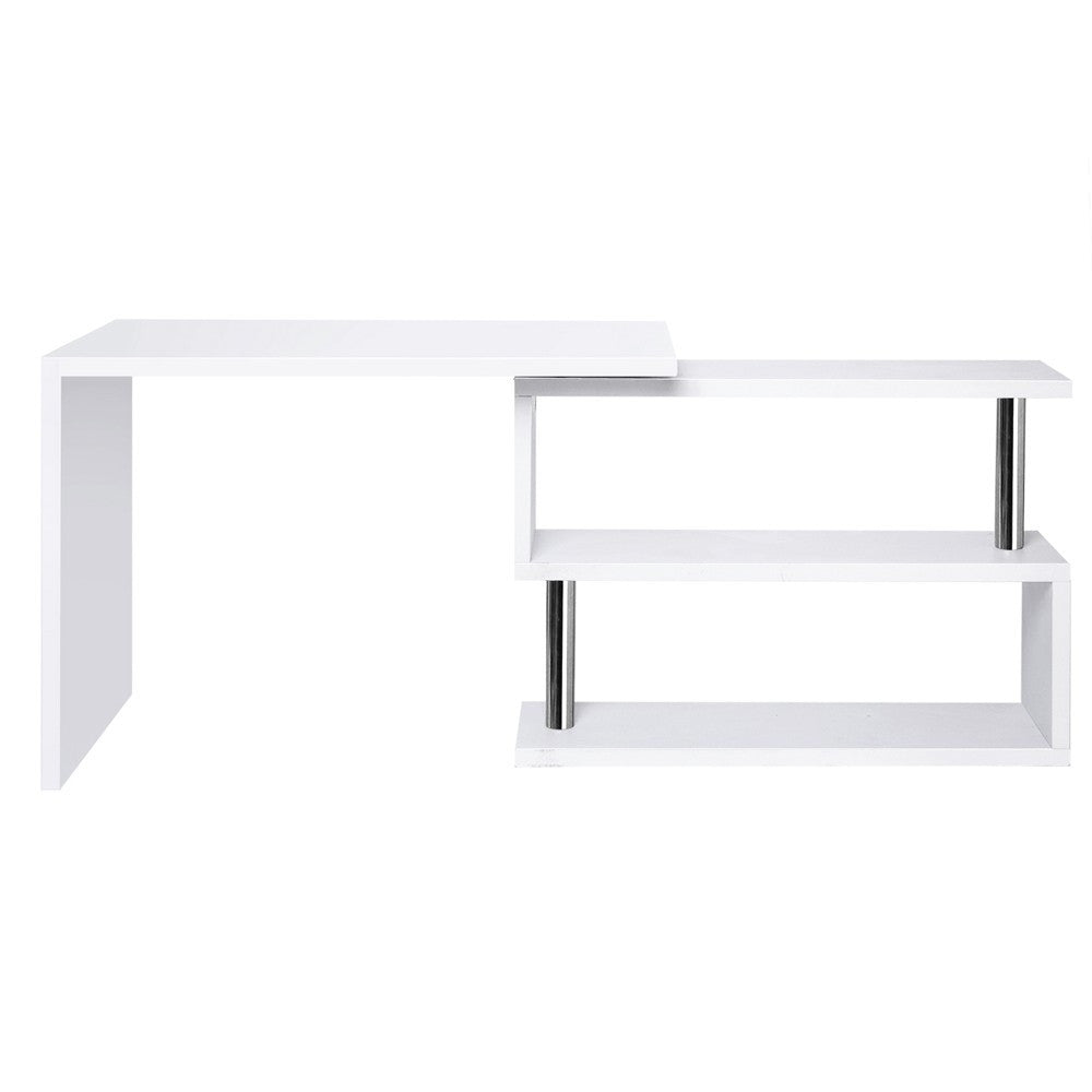 MAYA OFFICE COMPUTER  CORNER DESK DESK TABLE WITH BOOKSHELF  (DESK-SWIVEL-352WH-AB) - WHITE