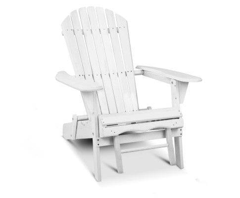 ORBITS  OUTDOOR WOODEN BEACH CHAIR WITH SLIDE-OUT FOOTSTOOL - WHITE