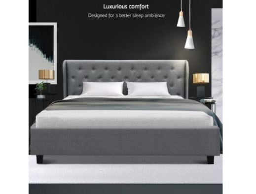 DOUBLE  FABRIC GAS-LIFT STORAGE BED FRAME WITH TUFTED HEADBOARD - GREY