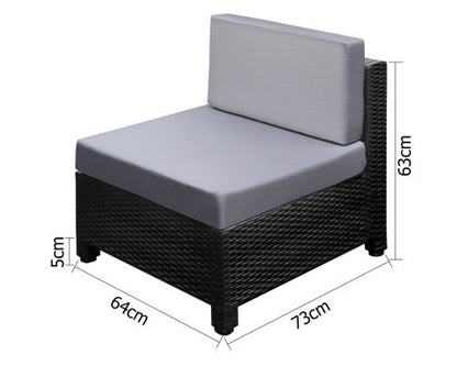 DOMINO 7 PCS BLACK WICKER RATTAN 6 SEATER OUTDOOR LOUNGE SET GREY