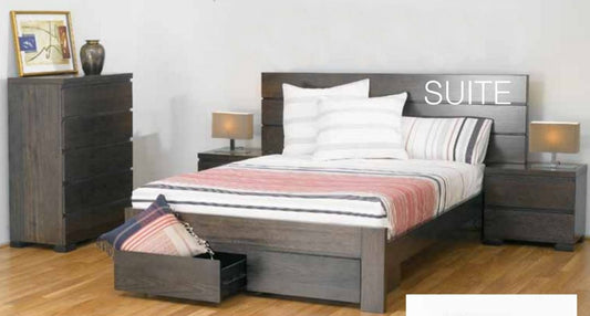 BENSON KING 4 PIECE (TALLBOY)  BEDROOM SUITE WITH 2 FOOTEND DRAWERS - SMOKE