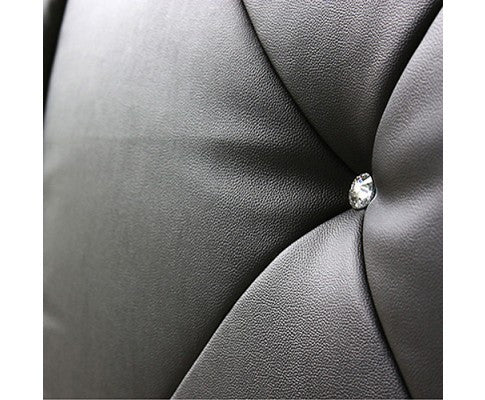 QUEEN JULIAN LEATHERETTE BED FRAME WITH TUFTED HEADBOARD - BLACK