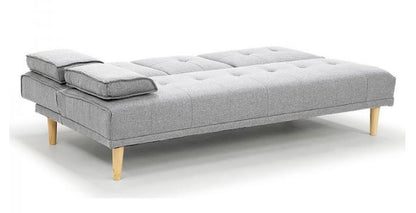 GLADYS 3 SEATER FABRIC SOFA BED WITH CUP HOLDERS - LIGHT GREY