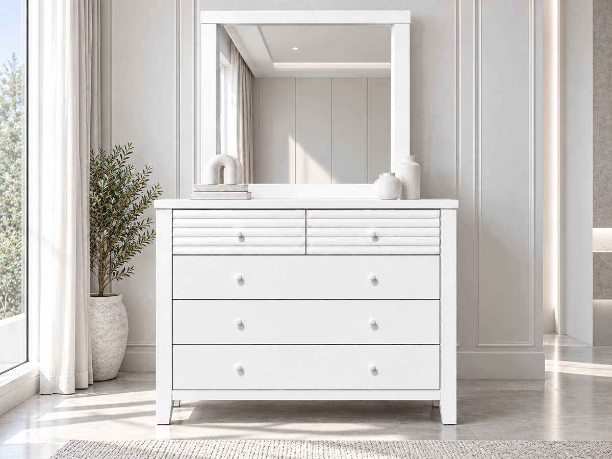 Dallas (AUSSIE MADE) 5 Drawer Dressing Table With Mirror - Assorted Painted Colours